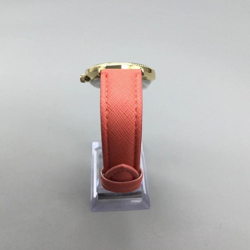 L&Co Womens Watch 36mm White Dial Gold Tone Pink Strap Crystals New Battery